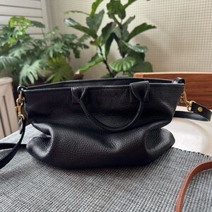 Clare V Mini Messenger Black Leather Shoulder Bag